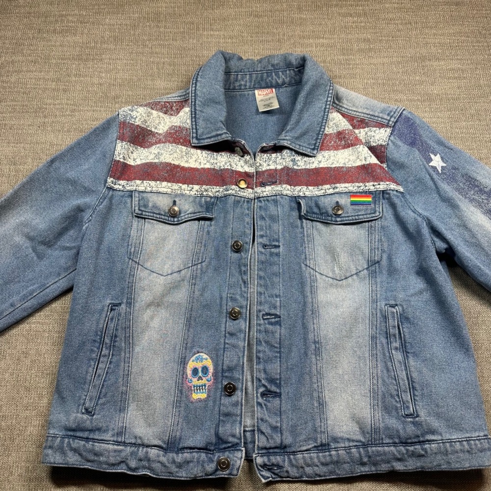 Marvel Captain America Denim Jacket Unisex 1X Blue  Sugar Skull Pride
